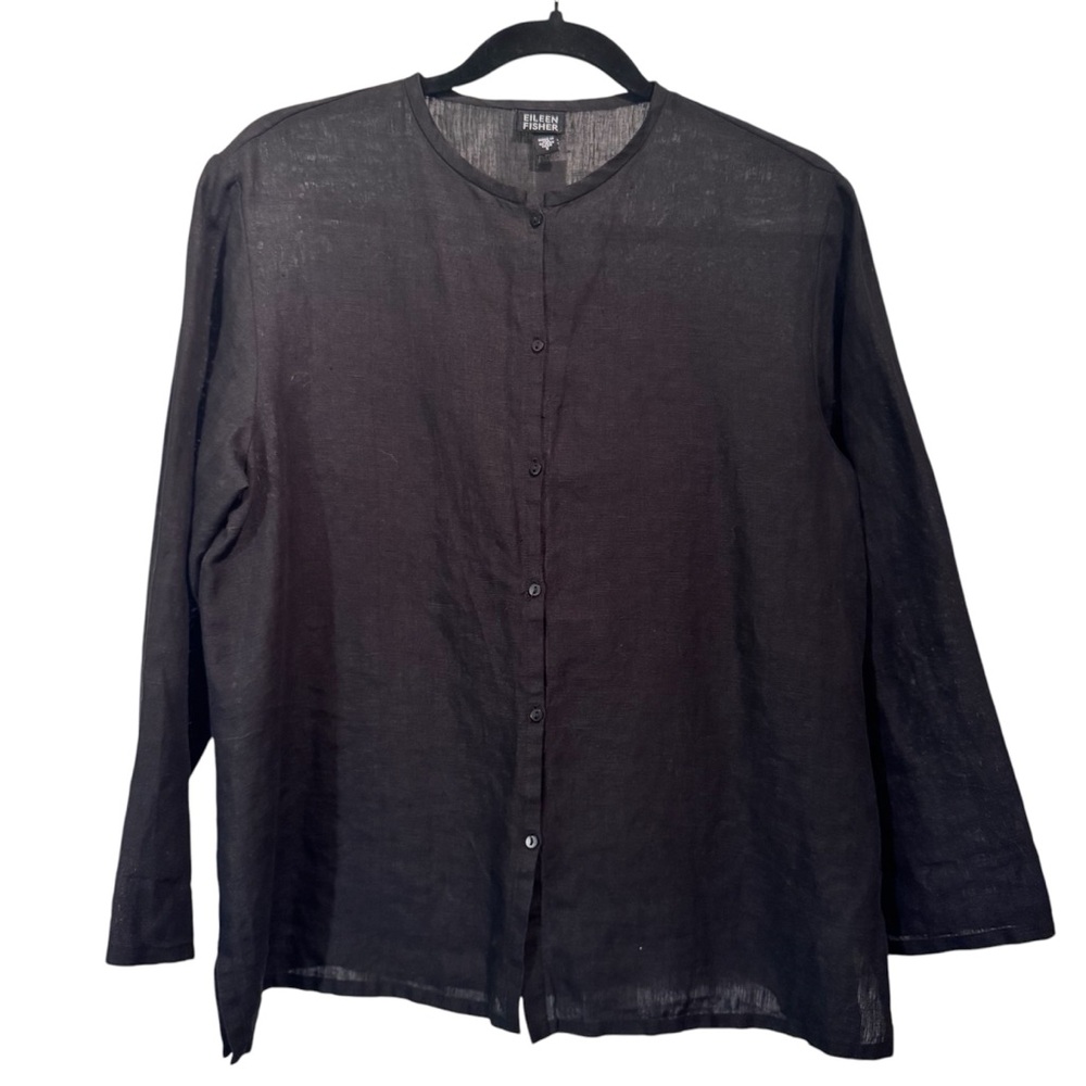 Eileen Fisher Irish Linen Black Button Down Blouse